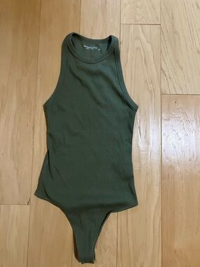 Olive Green Ribbed Tank One-Piece Bodysuit Abercrombie & Fitch